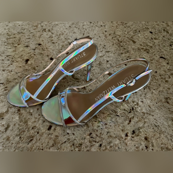 Women's Stuart Weitzman Clear Silver Sheer Heels, Size 9.5 - Picture 3 of 10